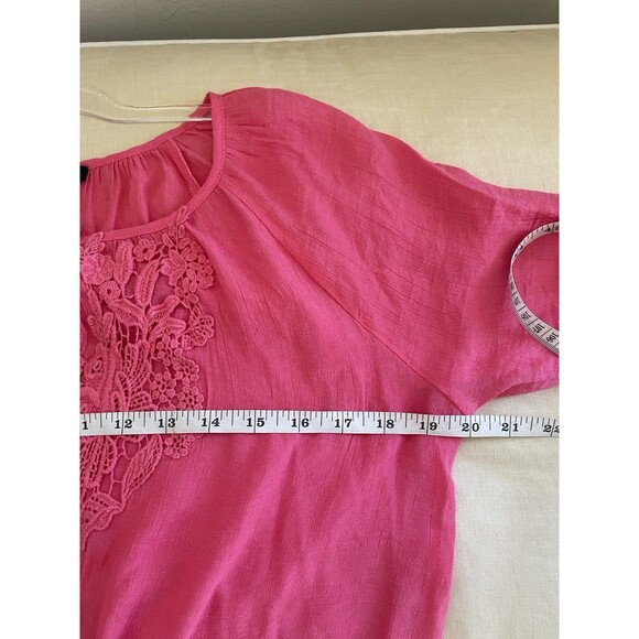 Cable & Gauge Pink Lace Tie Front 3/4 Sleeve Top SZ S - Picture 4 of 7